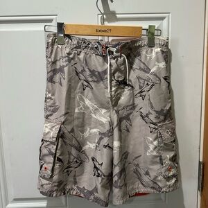 Gray Shark Print Cargo Shorts